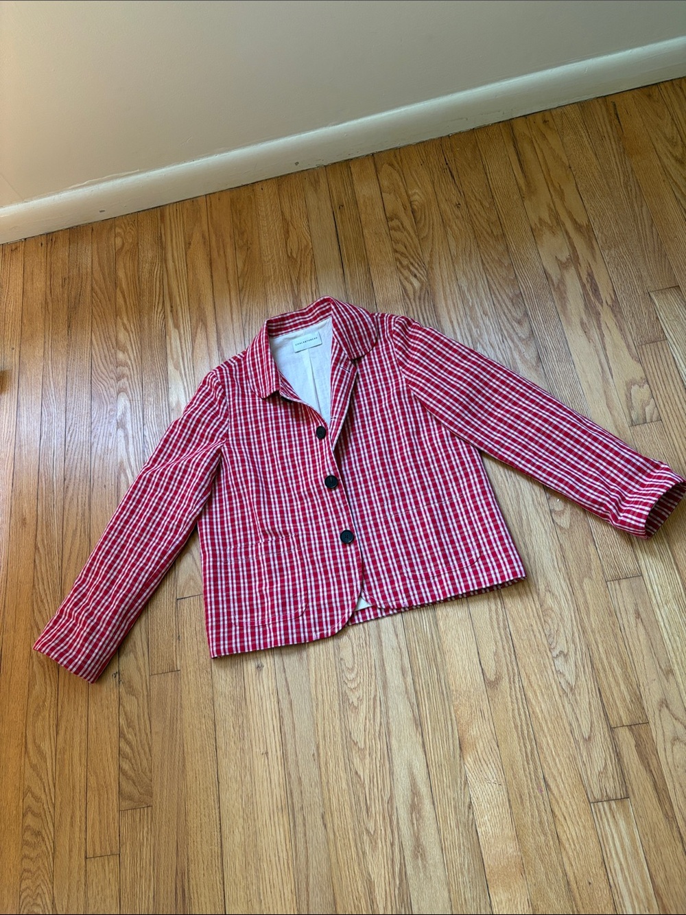 Red Plaid Tailored Pea Coat with Notched Collar